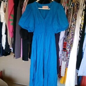 Elegant Blue Puff Sleeve Maxi Dress